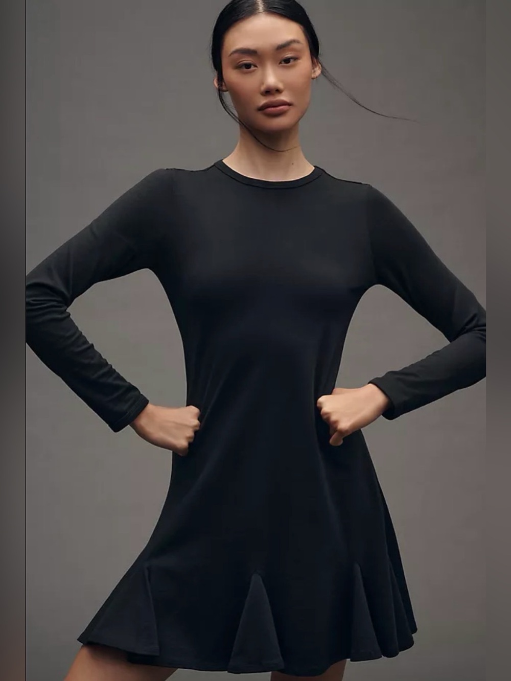 Nation LTD Black Long-Sleeve Mini Swing Dress